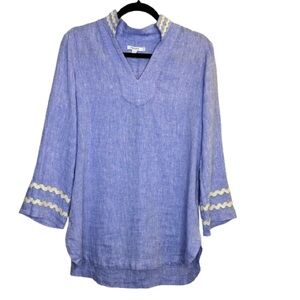 Chico's Women’s Embroidered 100% Linen Tunic Size  0 U.S.  XS 4 Light Blue